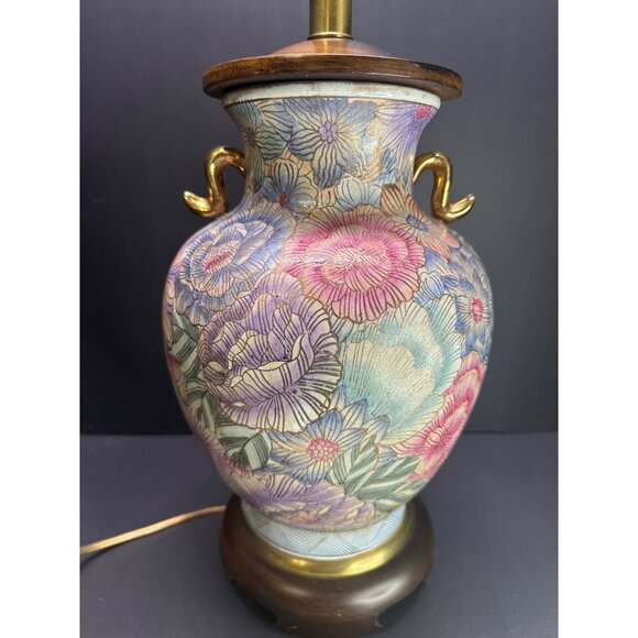 Vtg Frederick Copper Style Floral Table Lamp Urn Ginger Jar Style 28" Tall Works - Picture 6 of 11